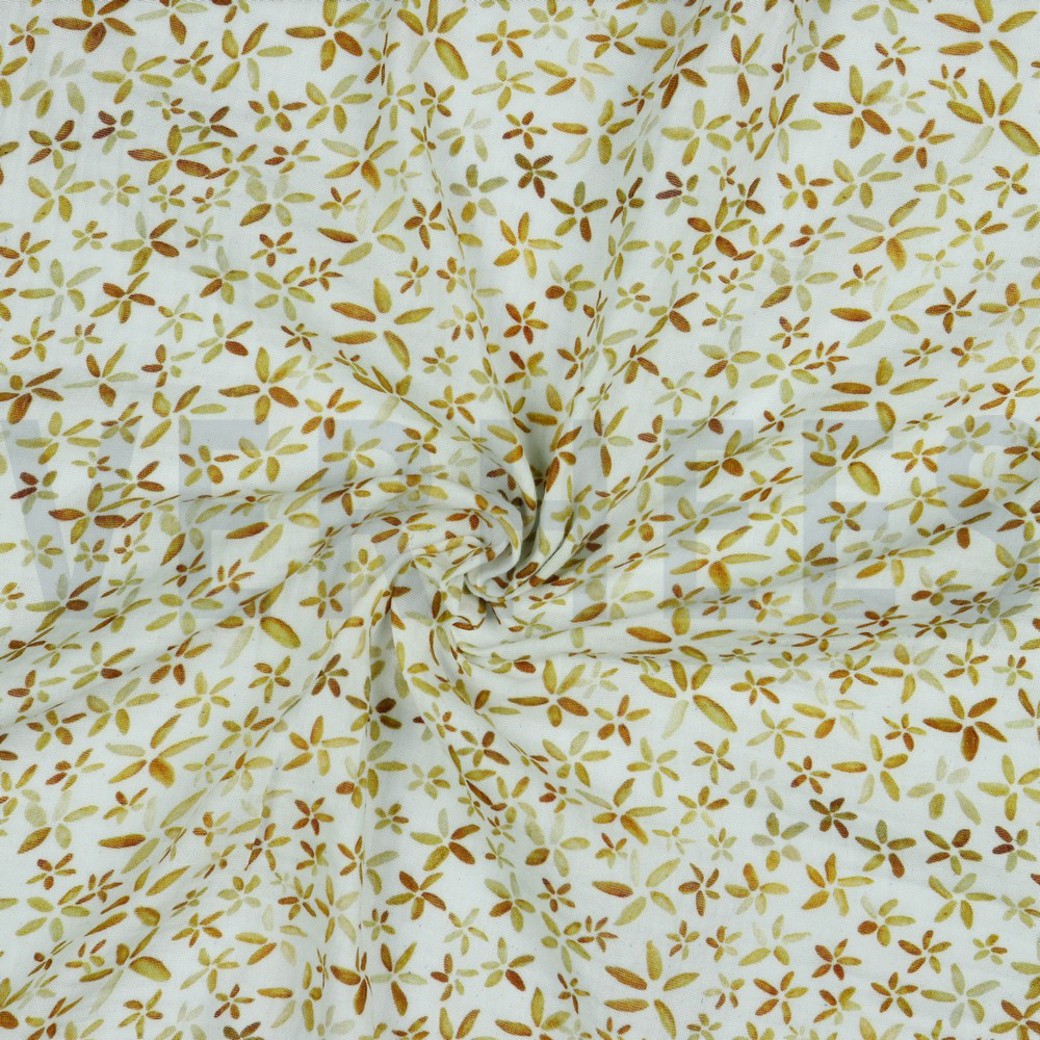 DOUBLE GAUZE DIGITAL FLOWERS WHITE/COGNAC #2