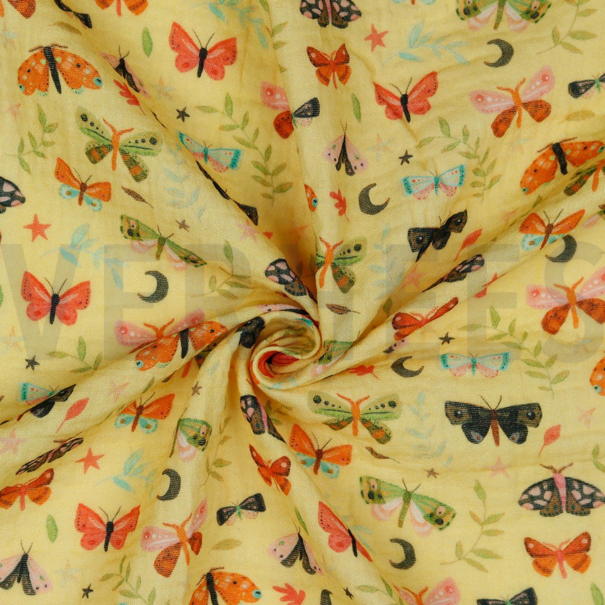 DOUBLE GAUZE DIGITAL BUTTERFLIES SOFT YELLOW (high resolution) #2