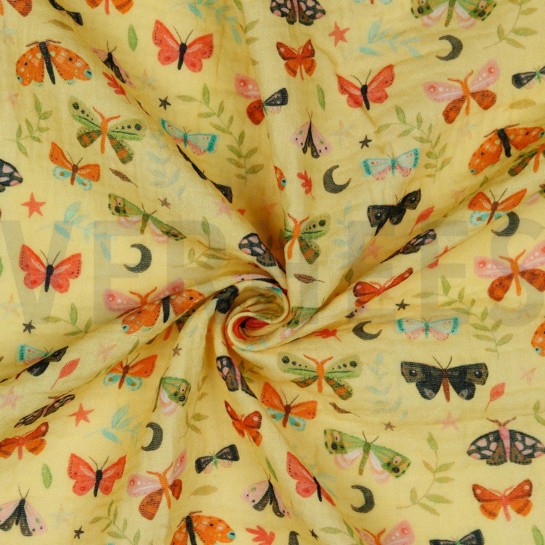 DOUBLE GAUZE DIGITAL BUTTERFLIES SOFT YELLOW #7