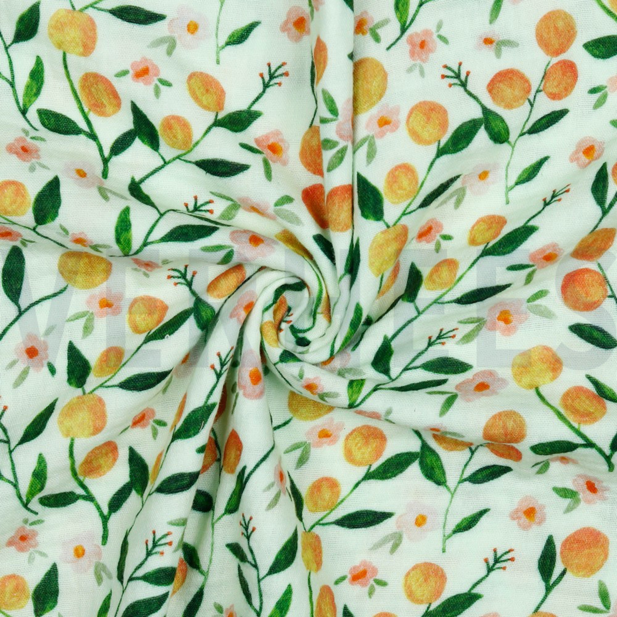 DOUBLE GAUZE DIGITAL FRUIT & FLOWERS SOFT GREEN (high resolution) #2