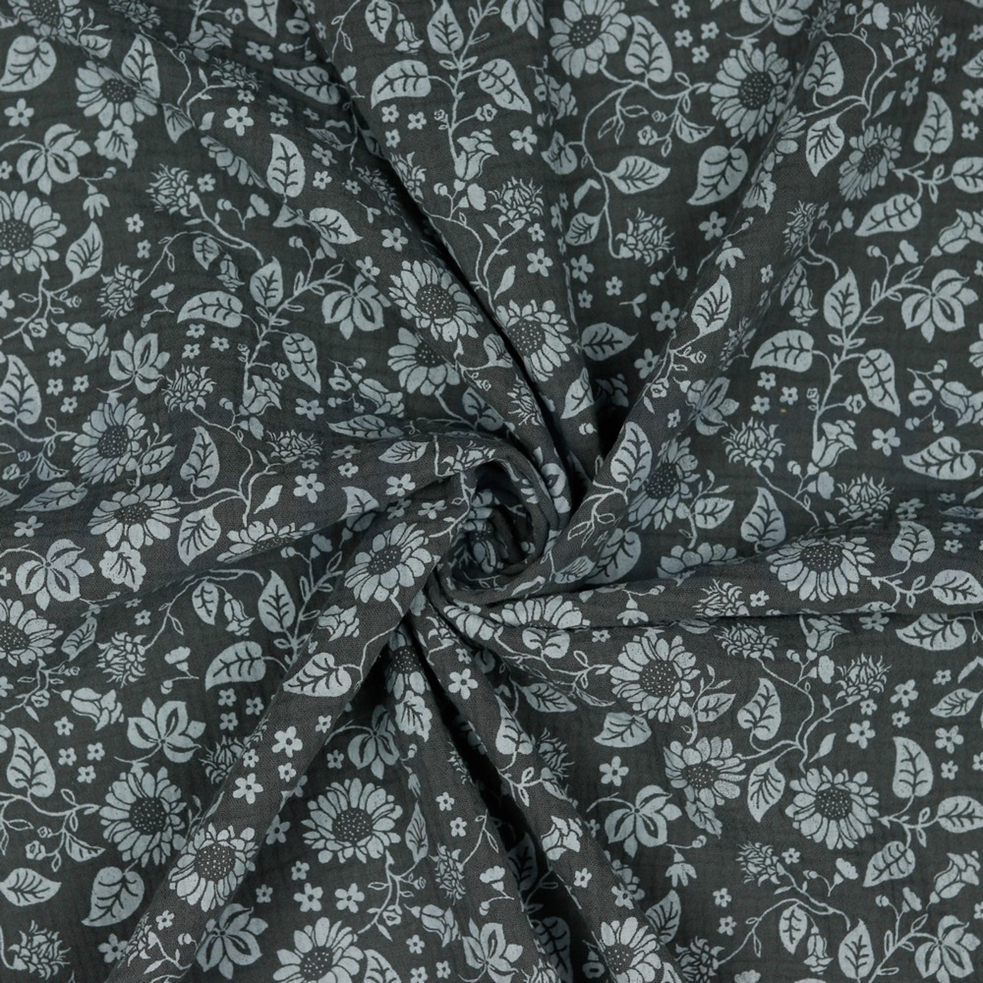 DOUBLE GAUZE FLOWERS DARK GREY (high resolution) #2