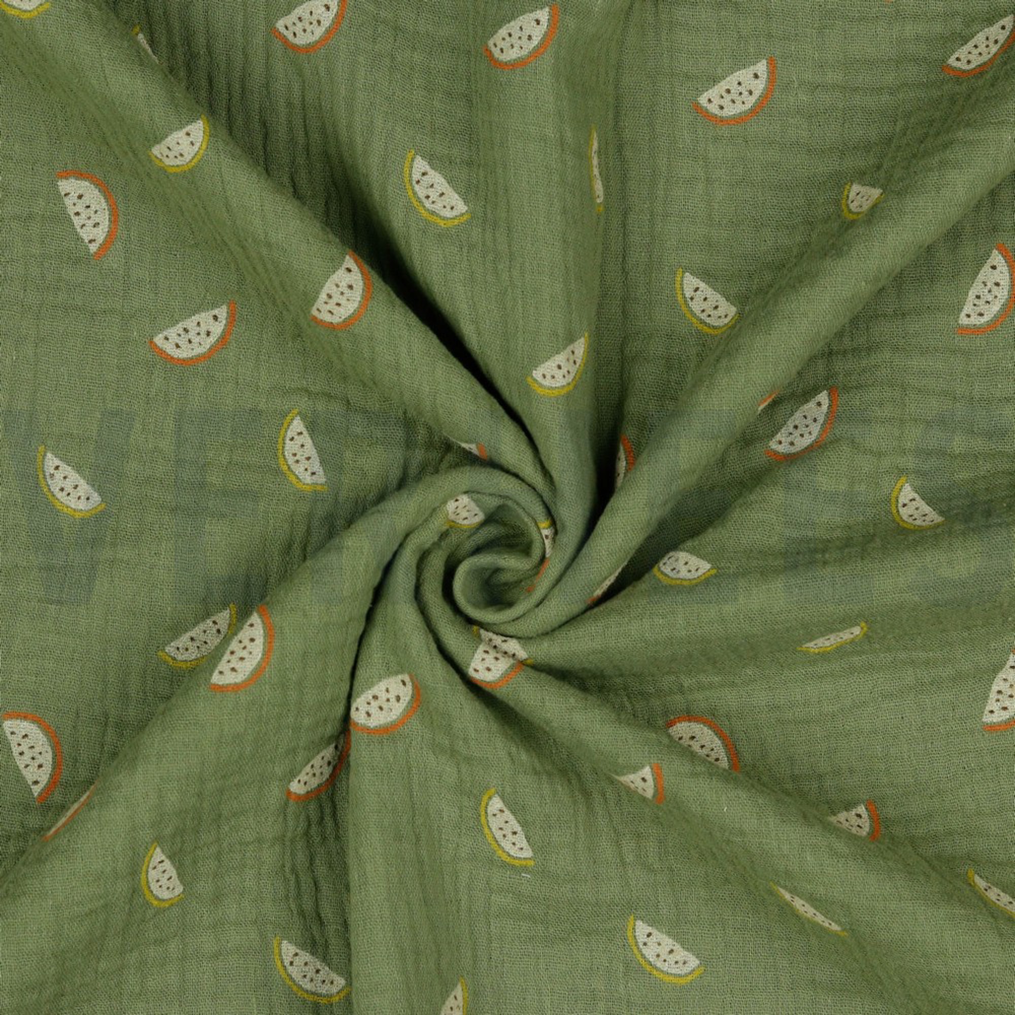 DOUBLE GAUZE GOTS MELONS MOSS GREEN (high resolution) #2