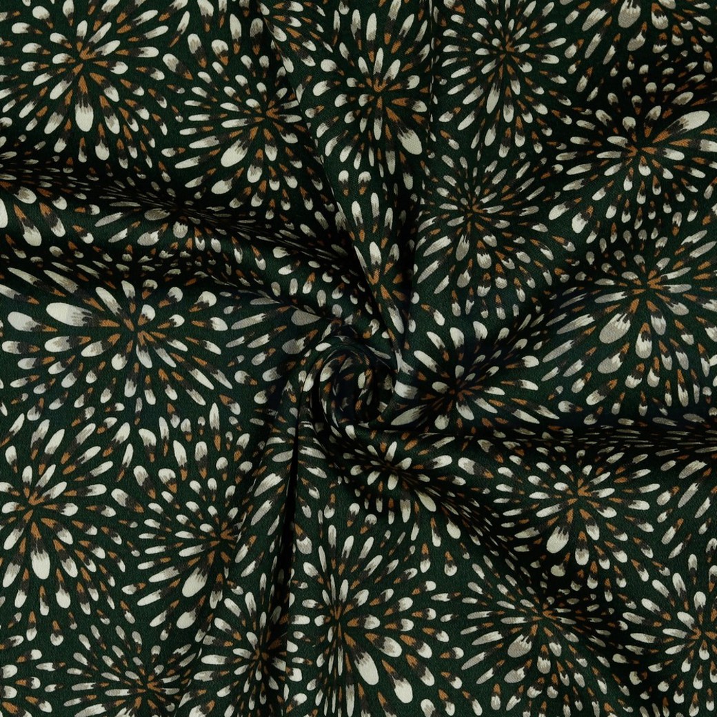 COTTON SATIN STRETCH LEAVES ARMY GREEN #2