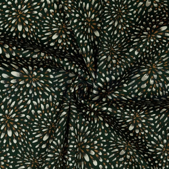 COTTON SATIN STRETCH LEAVES ARMY GREEN #7