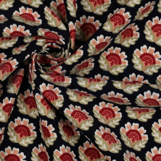 BABYCORD FLOWERS NAVY #7