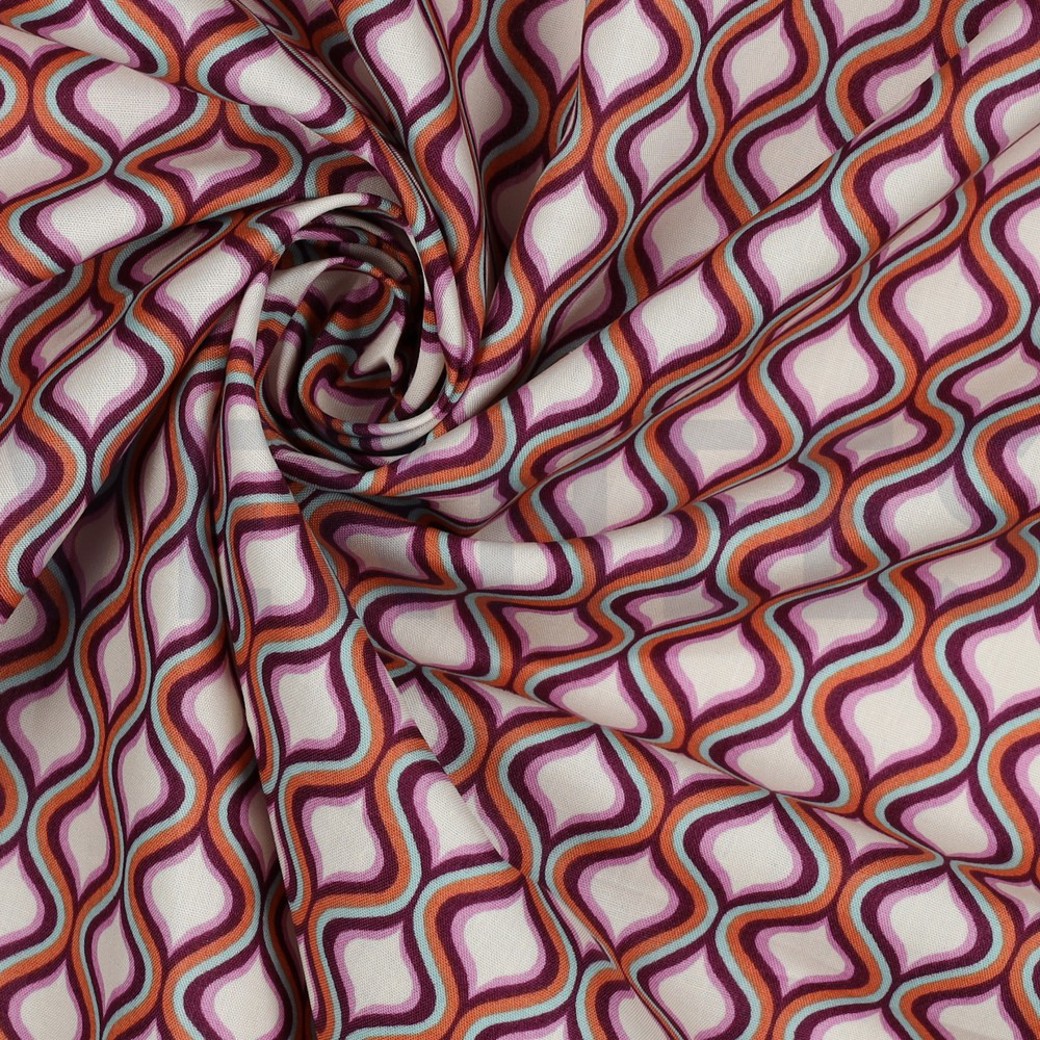 FINE POPLIN GEOMETRIC ECRU / DARK PURPLE #3