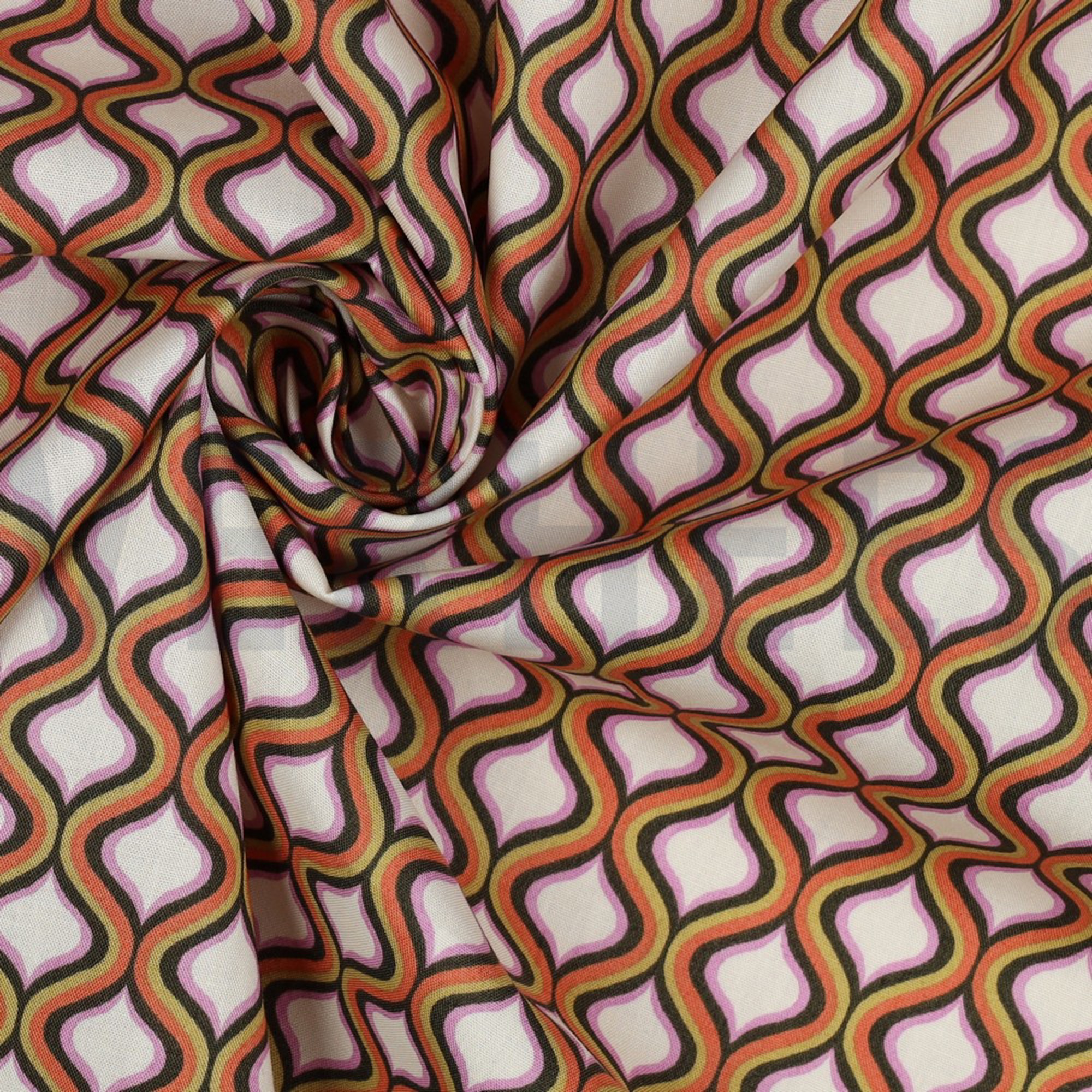 FINE POPLIN GEOMETRIC ECRU / ARMY GREEN (high resolution) #3
