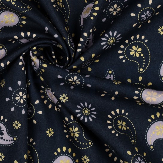 BAUMWOLLE POPELINE GLITTER PAISLEY MARINEBLAU #7