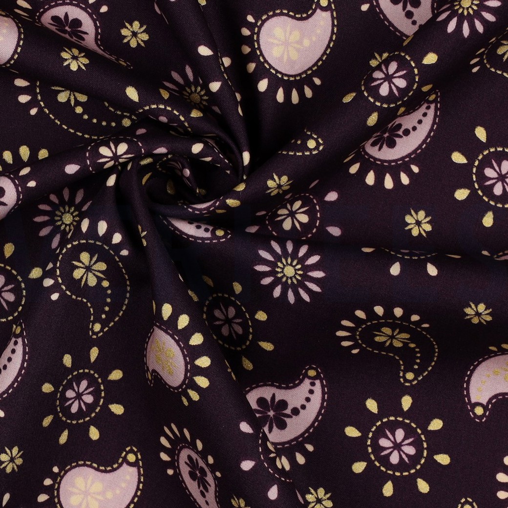 FINE POPLIN GLITTER PAISLEY DARK PURPLE #3