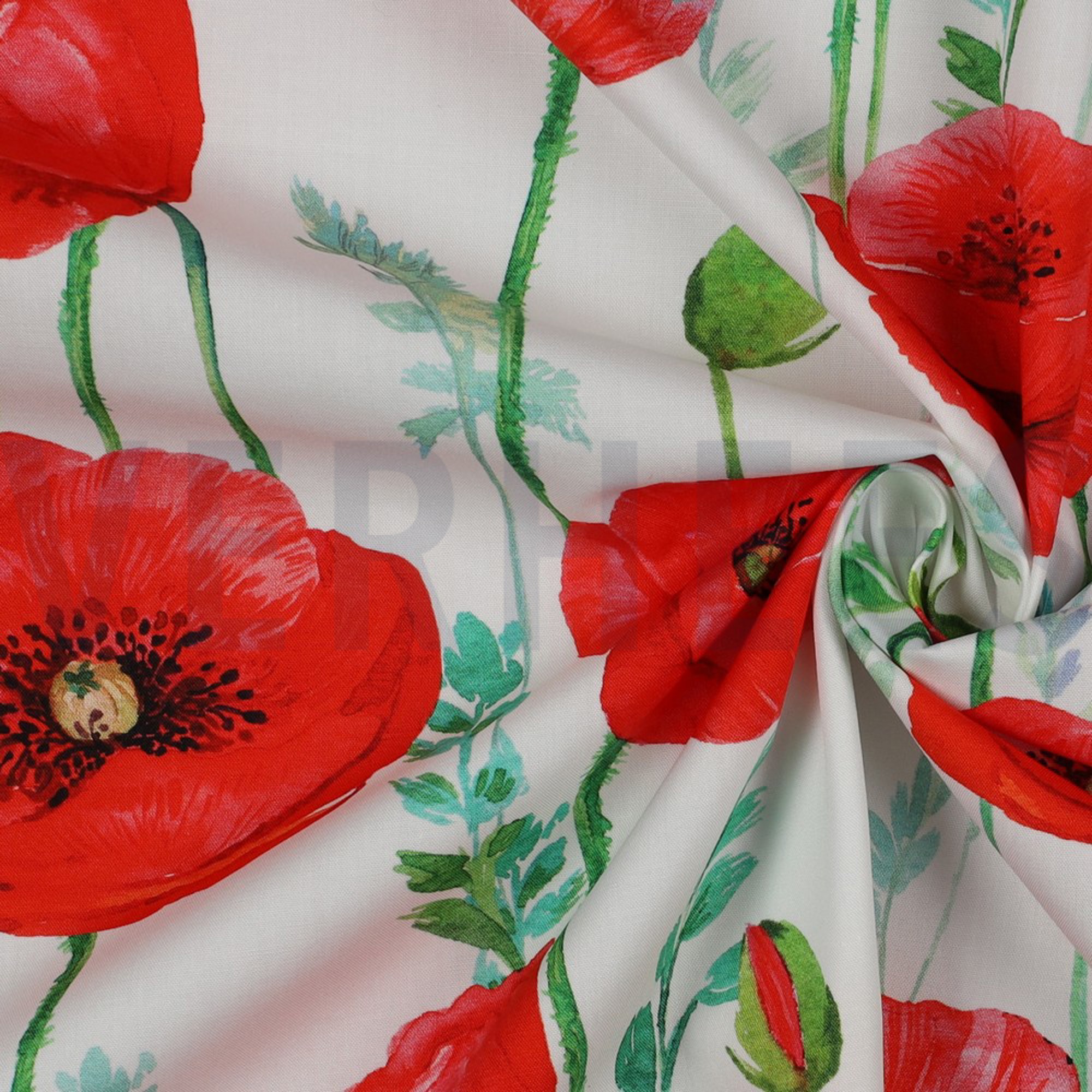 FINE POPLIN DIGITAL POPPY FLOWERS WHITE (high resolution) #3