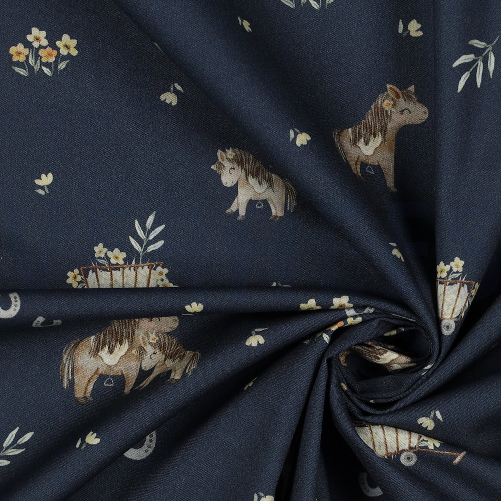 FINE POPLIN DIGITAL SWEET HORSES NAVY (high resolution) #3
