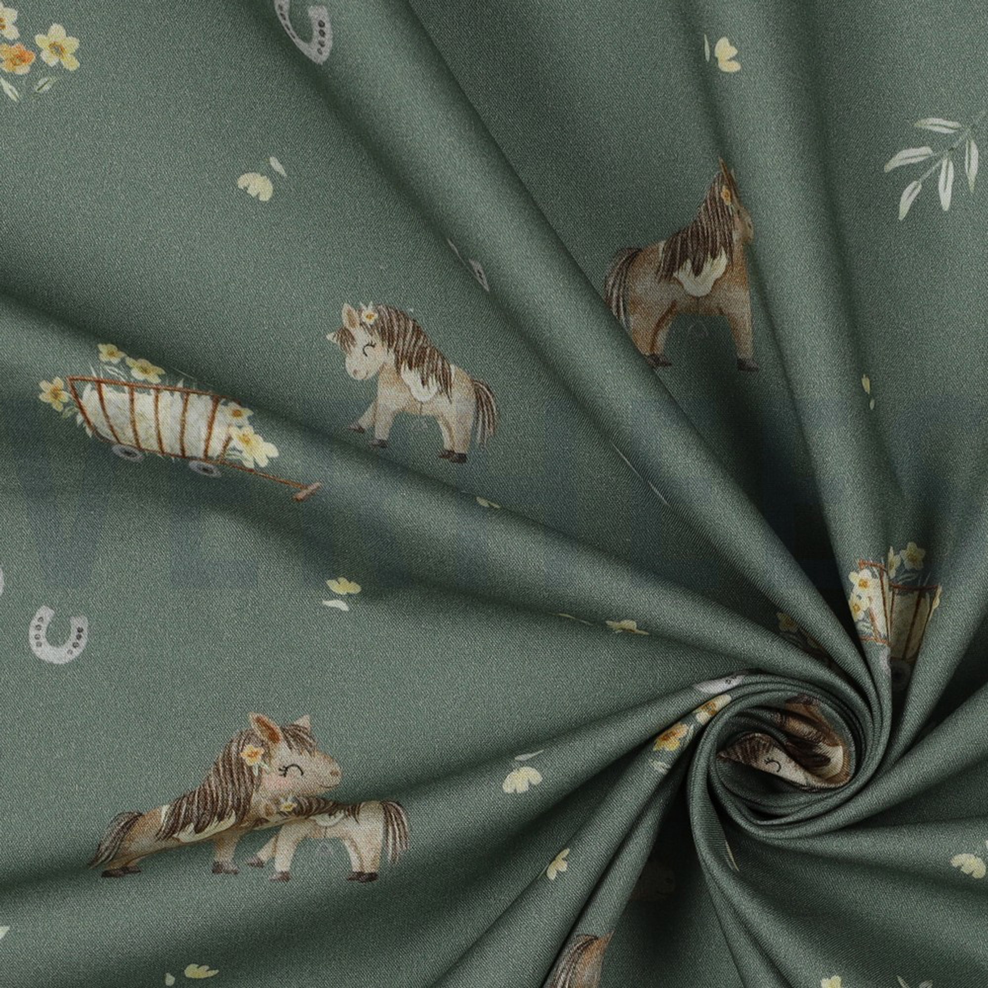FINE POPLIN DIGITAL SWEET HORSES GREEN (high resolution) #3