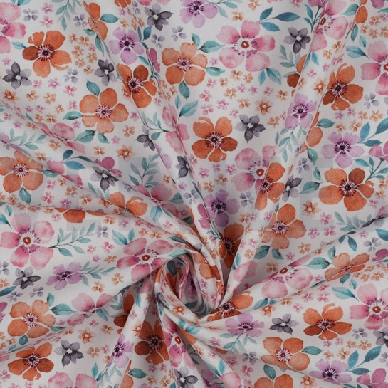 KATOENEN POPLIN DIGITAAL BLOEMEN WIT #7