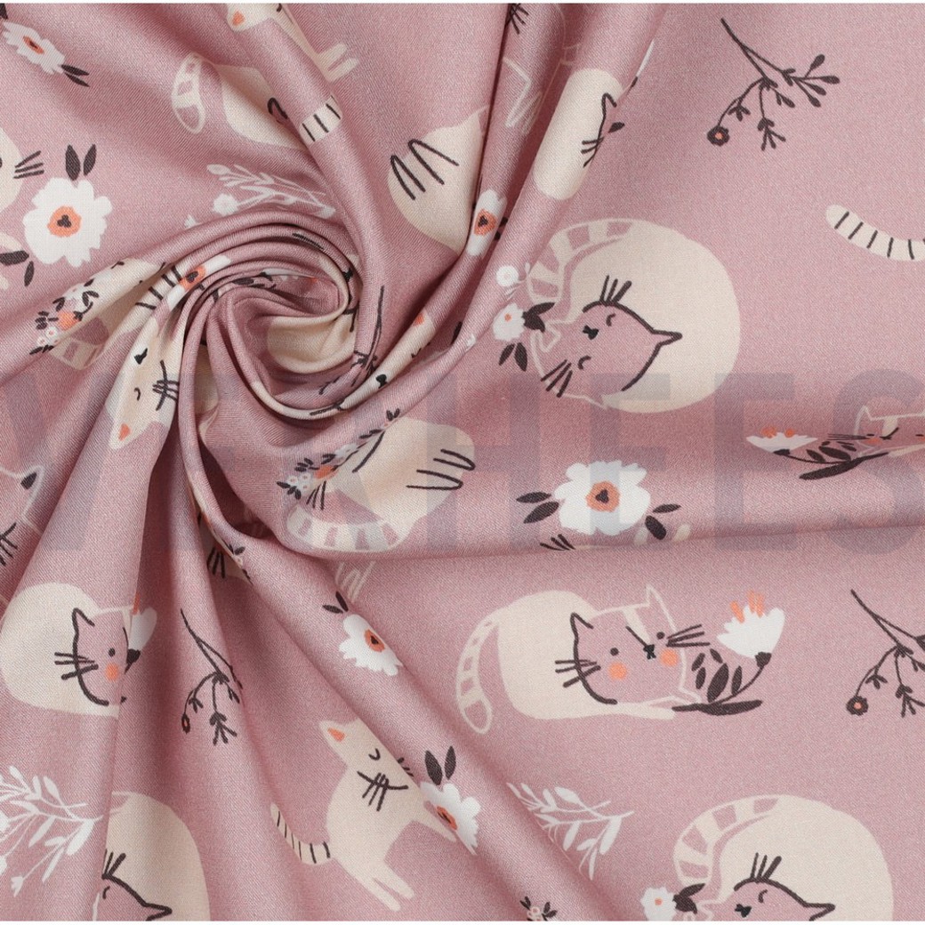 FINE POPLIN GOTS CATS MAUVE #3