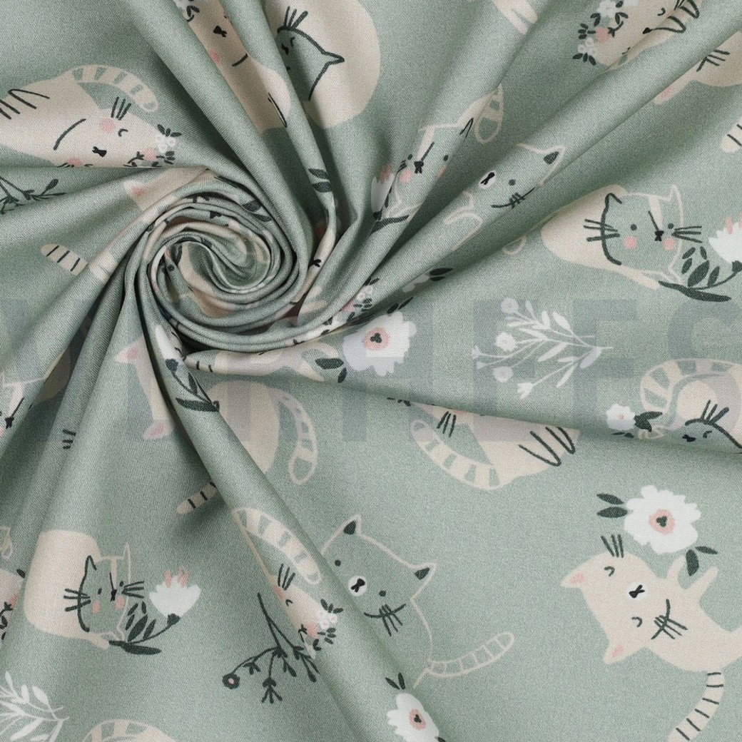 FINE POPLIN GOTS CATS MINT #3