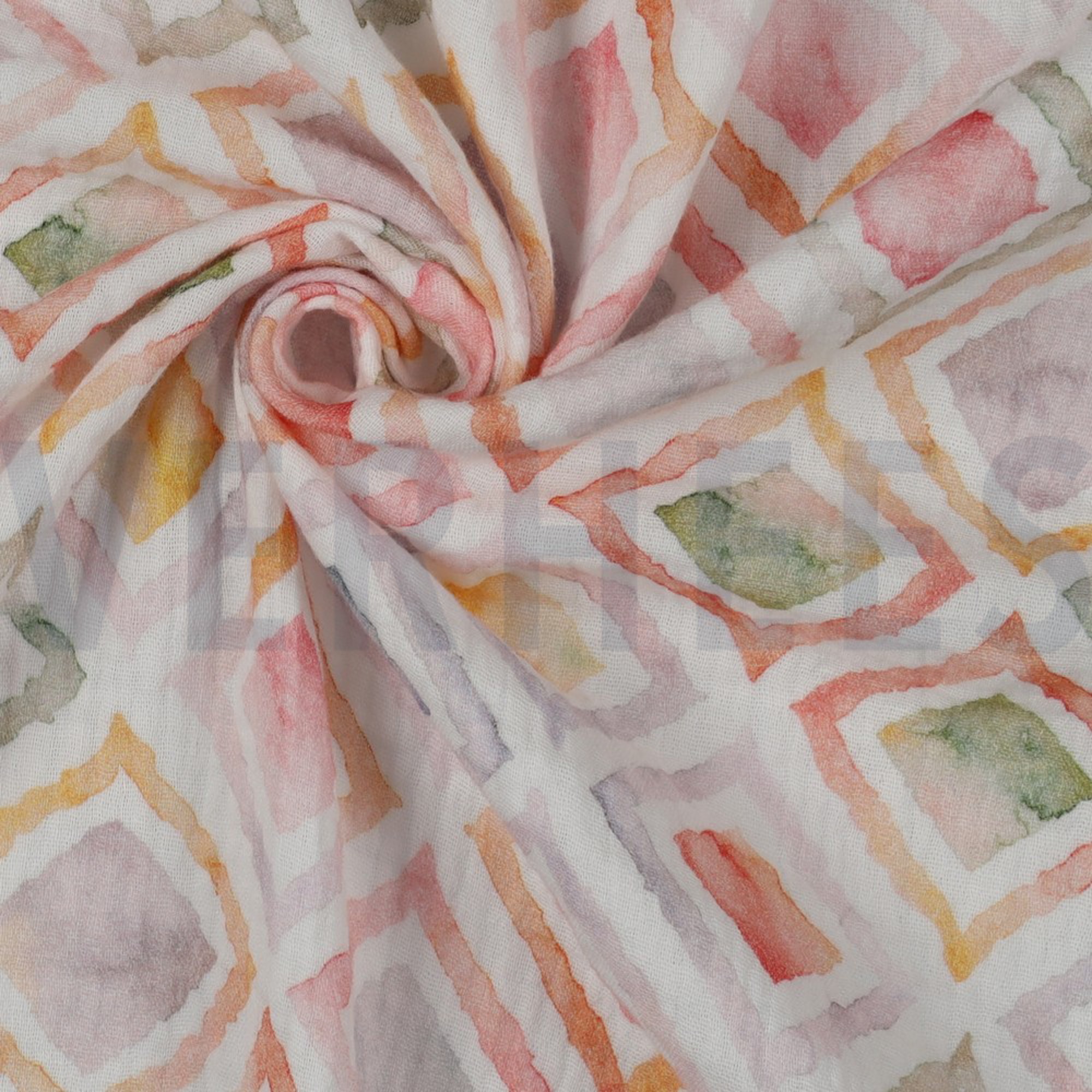 DOUBLE GAUZE DIGITAL GEO WATERCOLOUR WHITE/MAUVE (high resolution) #3