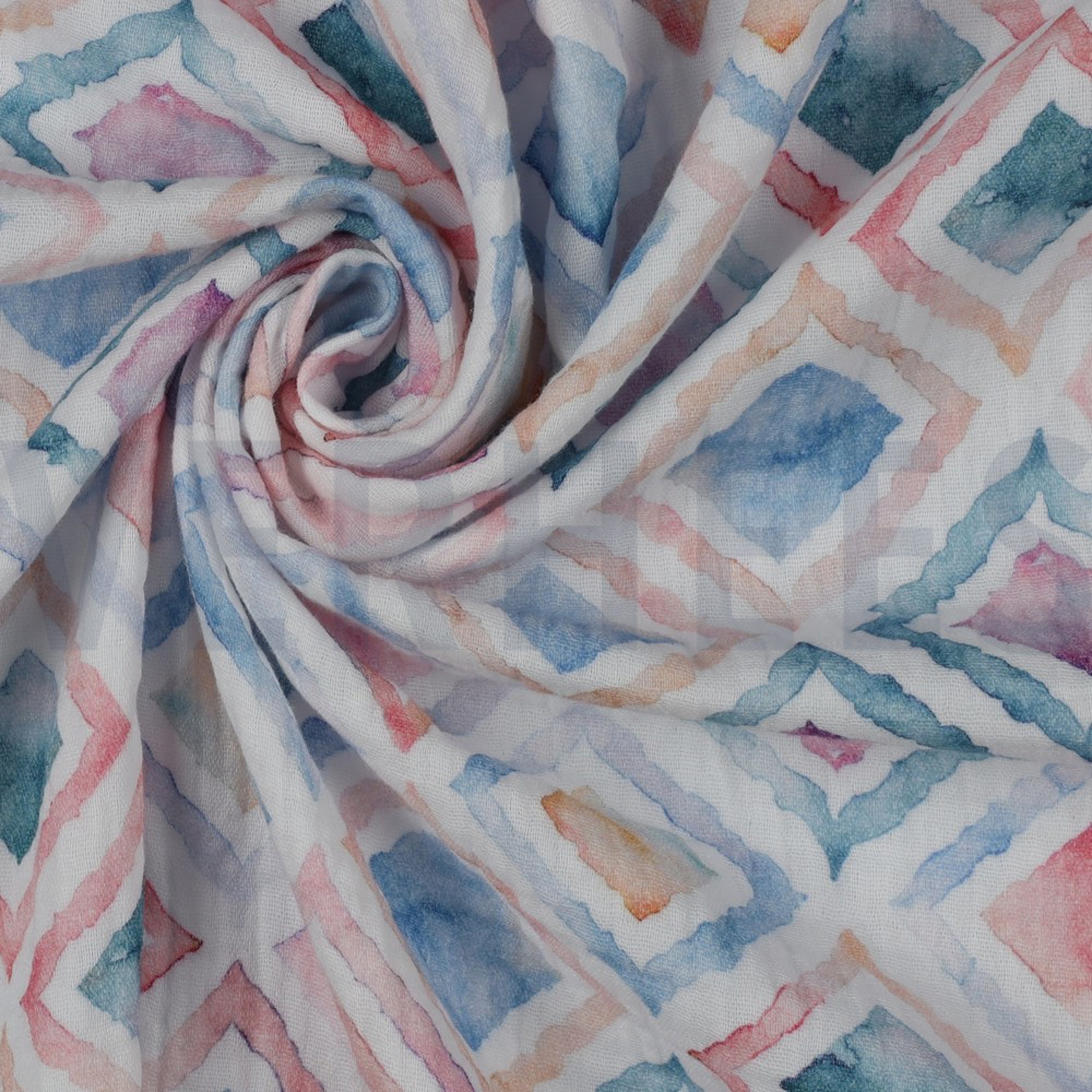 DOUBLE GAUZE DIGITAL GEO WATERCOLOUR WHITE/BLUE (high resolution) #3