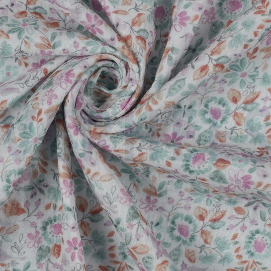 DOUBLE GAUZE GOTS DIGITAL FLOWERS WHITE/PETROL #7
