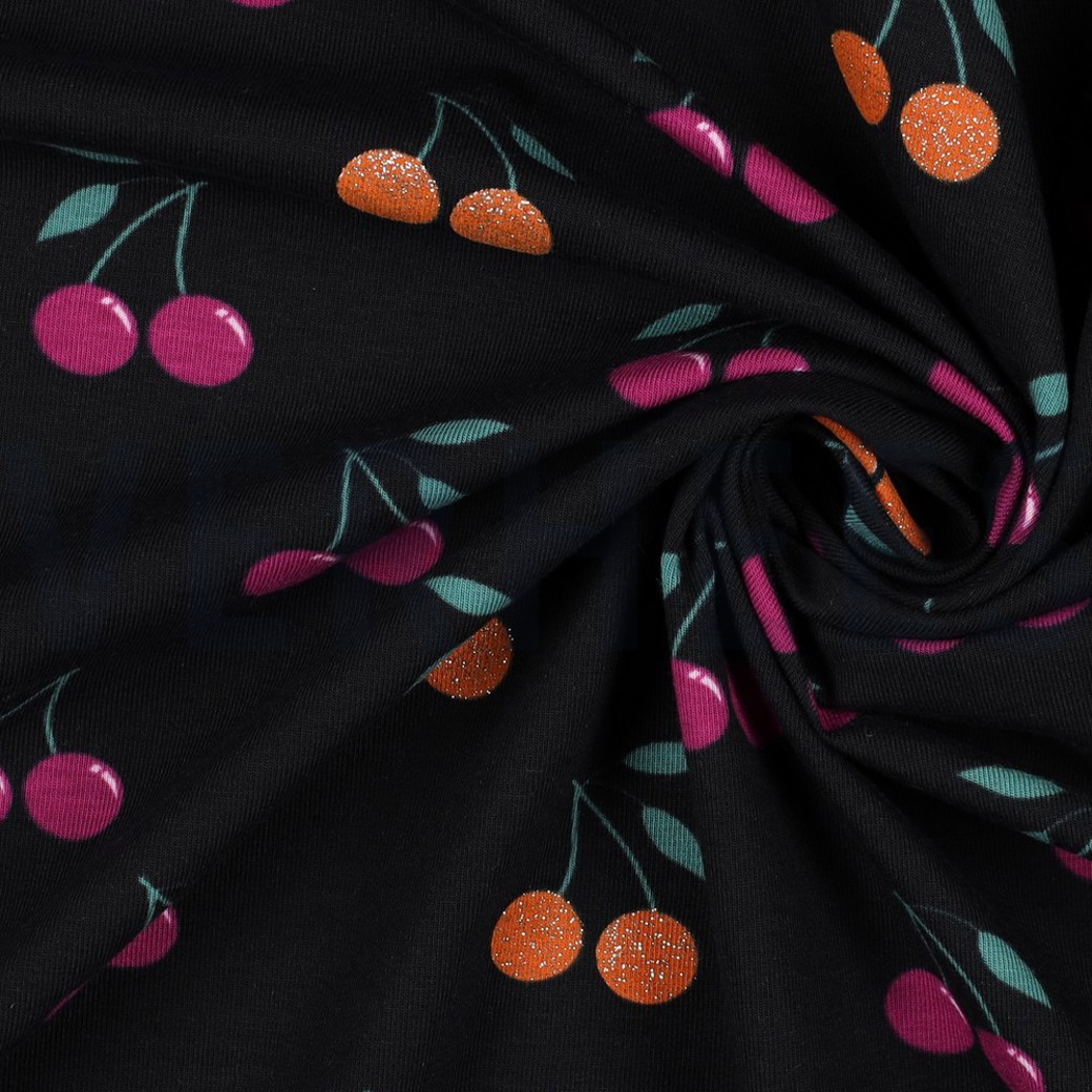 JERSEY GLITTER CHERRIES BLACK #3