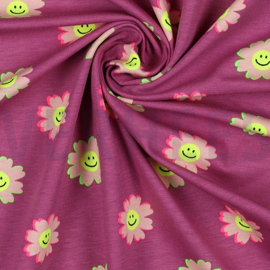 JERSEY NEON LUSTIGE BLUMEN FUCHSIE #7