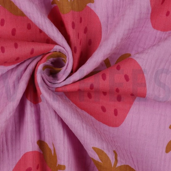 DOUBLE GAUZE STRAWBERRIES PINK #7