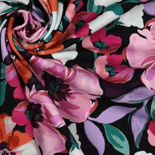 FRENCH TERRY DIGITAL FLOWERS BLACK #7