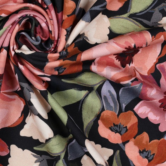 FRENCH TERRY DIGITAL FLOWERS NAVY #7