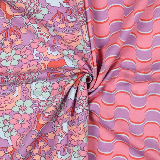 FRENCH TERRY ABSTRACT FLOWERS PURPLE #7