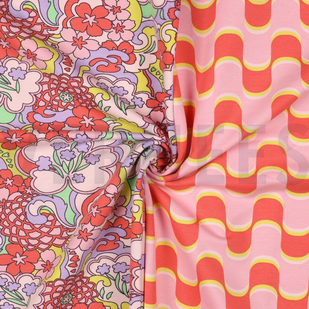 FRENCH TERRY ABSTRACT FLOWERS PINK #3