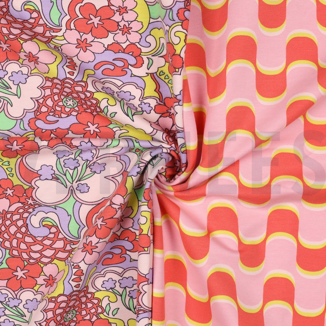 FRENCH TERRY ABSTRACT FLOWERS PINK #3