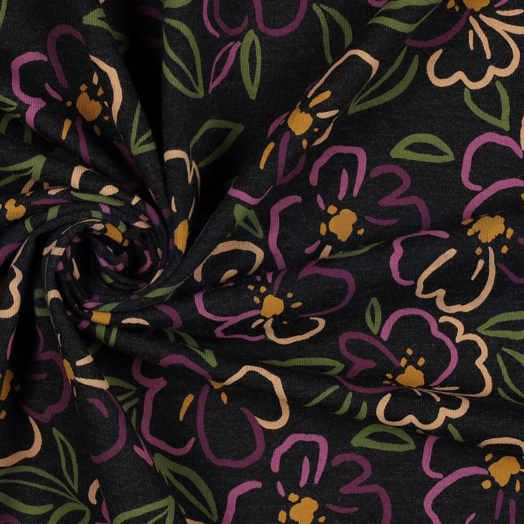 JERSEY MELANGE FLOWERS ANTHRACITE MELANGE #3