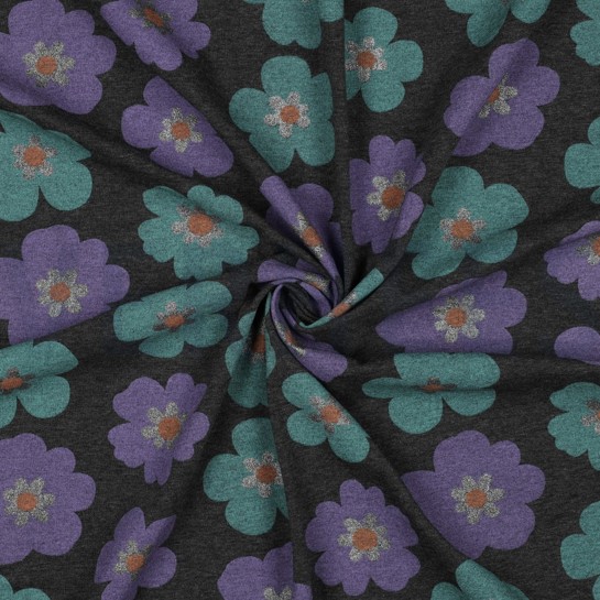 JERSEY MELANGE GLITZER GROSSE BLUMEN ANTHRAZIT MELIERT #7