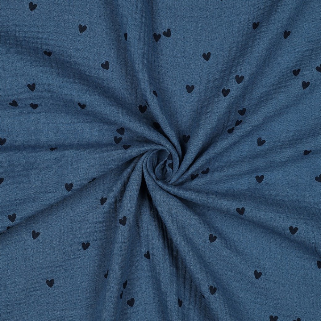 DOUBLE GAUZE SMALL HEARTS INDIGO #3