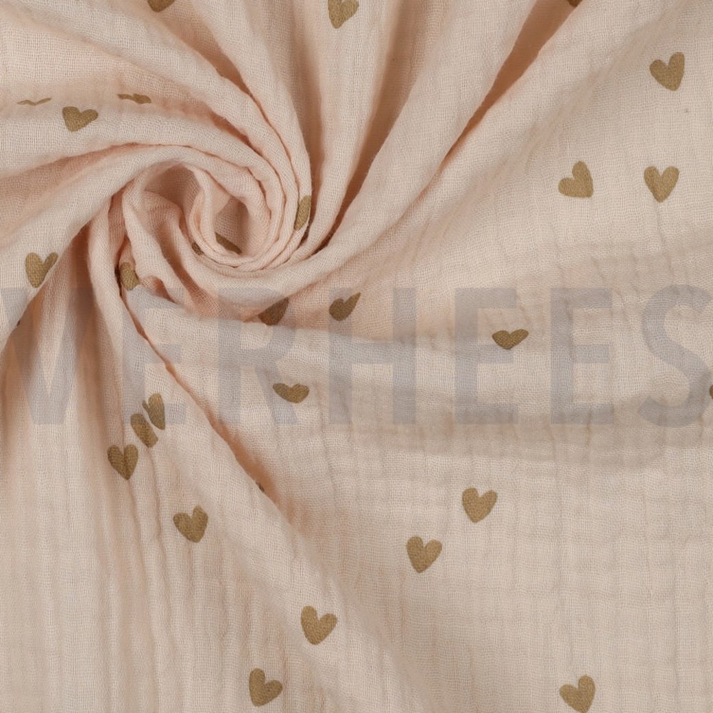 DOUBLE GAUZE SMALL HEARTS SAND #3