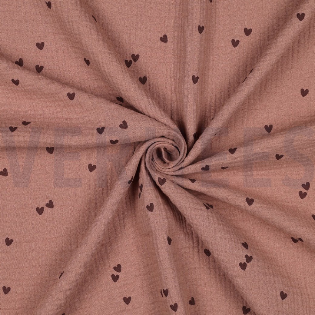 DOUBLE GAUZE SMALL HEARTS MOCHA #3