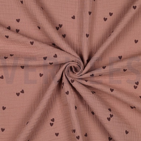 DOUBLE GAUZE SMALL HEARTS MOCHA #7