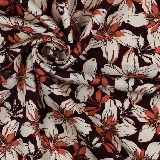 VISCOSE ROSELLA STRETCH FLEURS BORDEAUX #7