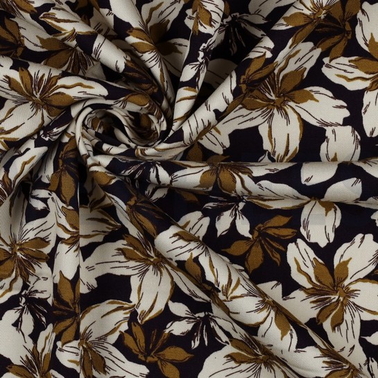 VISCOSE ROSELLA STRETCH BLOEMEN DONKERPAARS #7