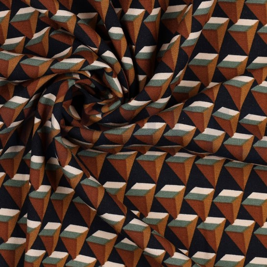 VISKOSE POPELINE STRETCH GEOMETRISCH MARINEBLAU #7