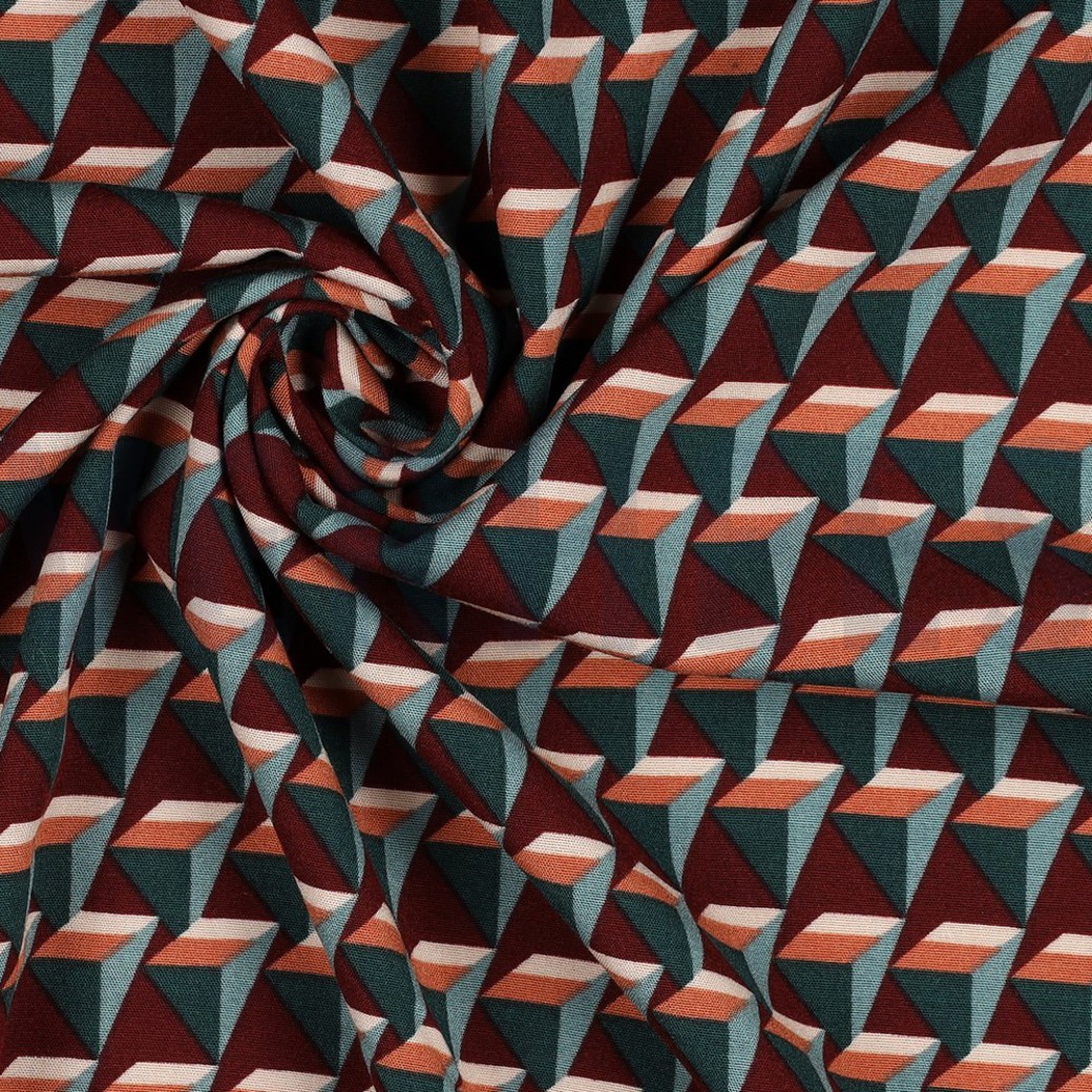 VISCOSE POPLIN STRETCH GEOMETRIC BORDEAUX #3