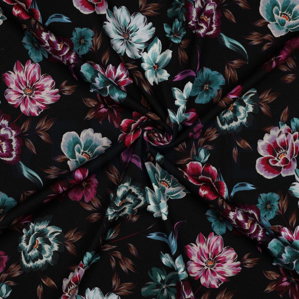 ROSELLA STRETCH DIGITAL FLOWERS BLACK #3