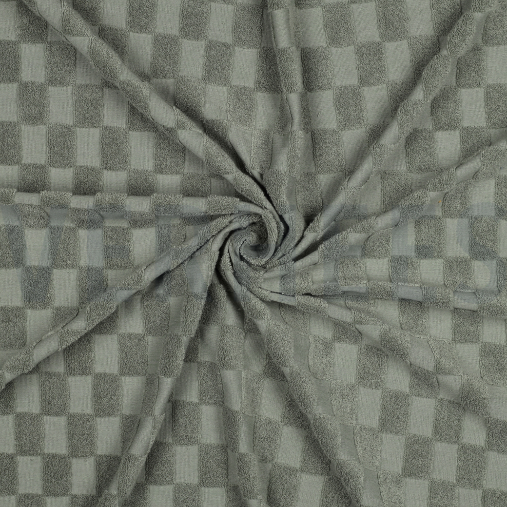 COTTON TOWELLING KNIT CHECKS GREEN #3