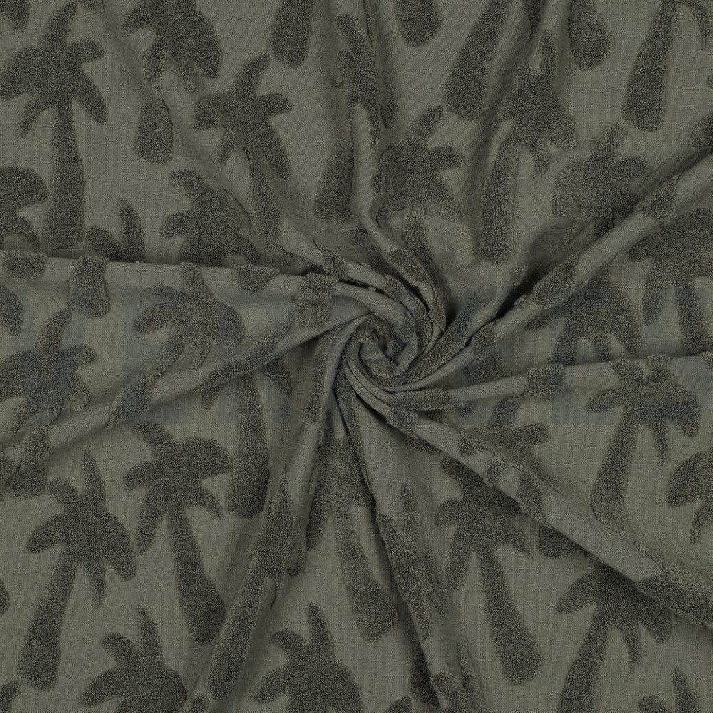 COTTON TOWELLING KNIT PALMTREES ARMY #3