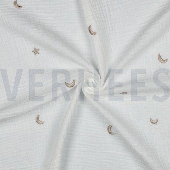DOUBLE GAUZE EMBROIDERY STERREN GEBROKEN WIT #7
