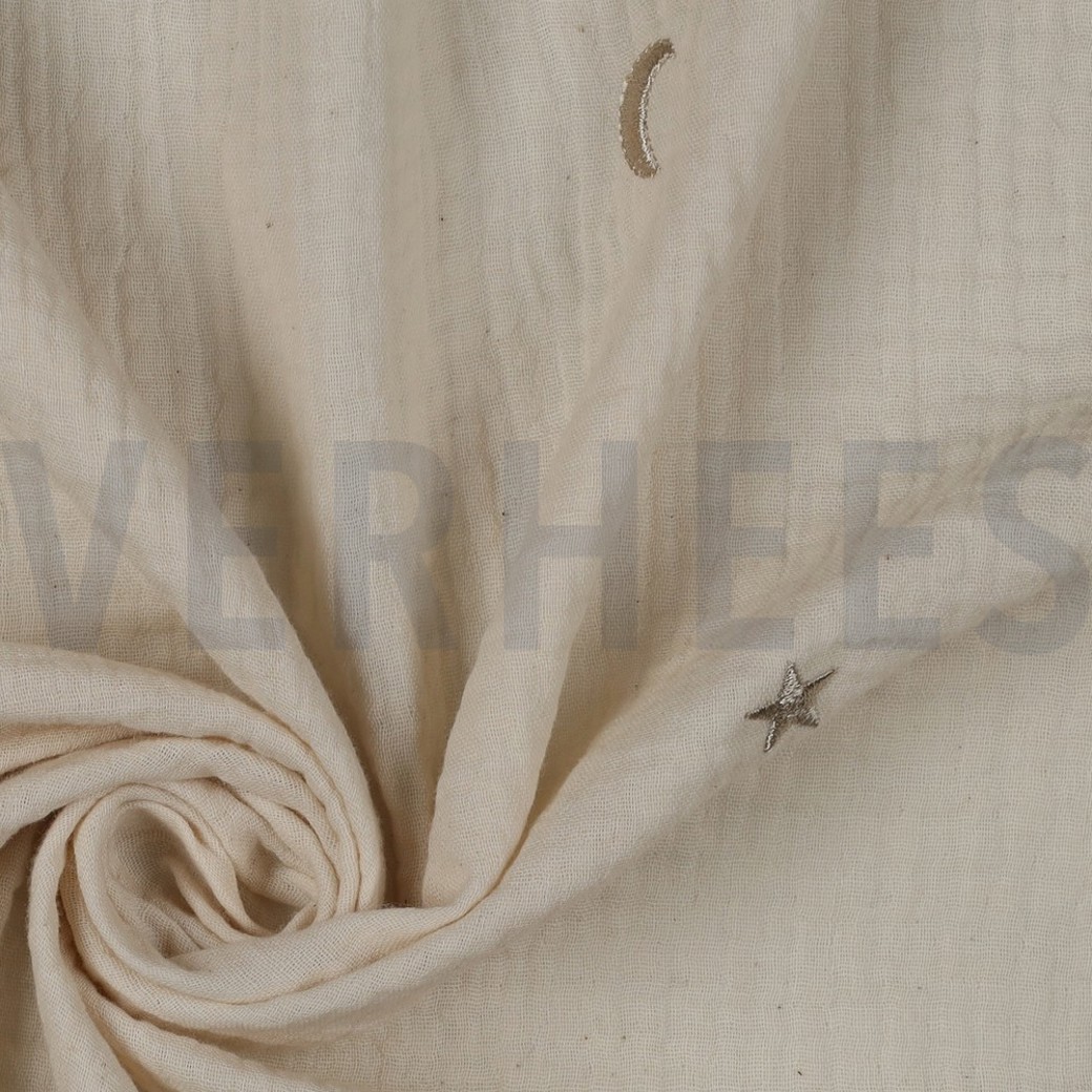 DOUBLE GAUZE EMBROIDERY STARS NATURAL #3
