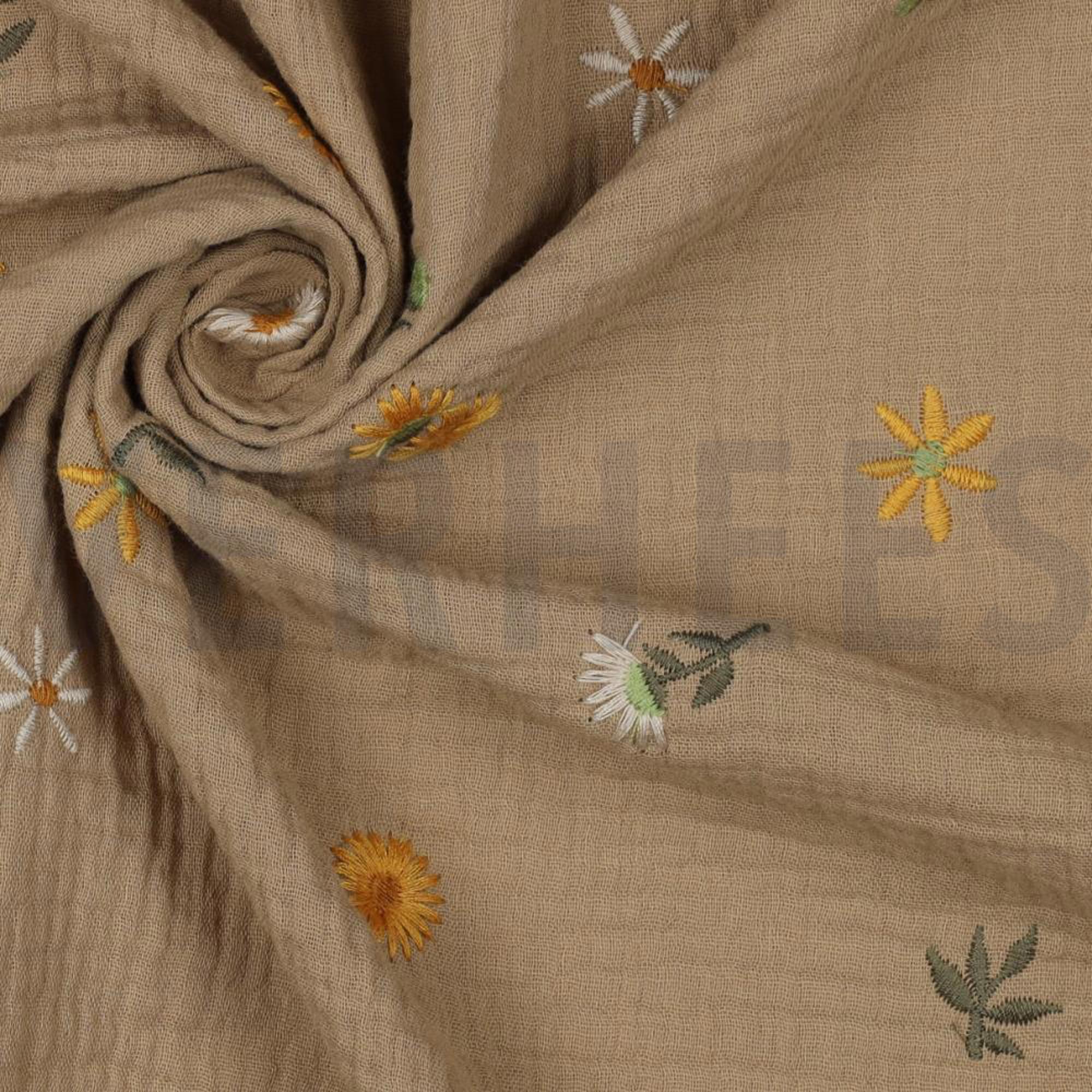DOUBLE GAUZE EMBROIDERY SUNFLOWERS BEIGE (high resolution) #3