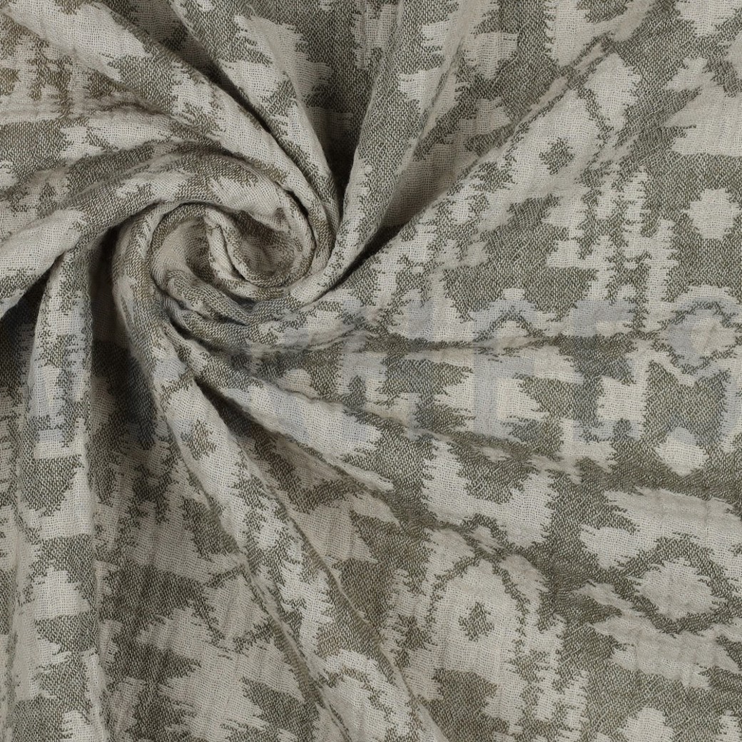 DOUBLE GAUZE JACQUARD AZTEC ARMY GREEN #3
