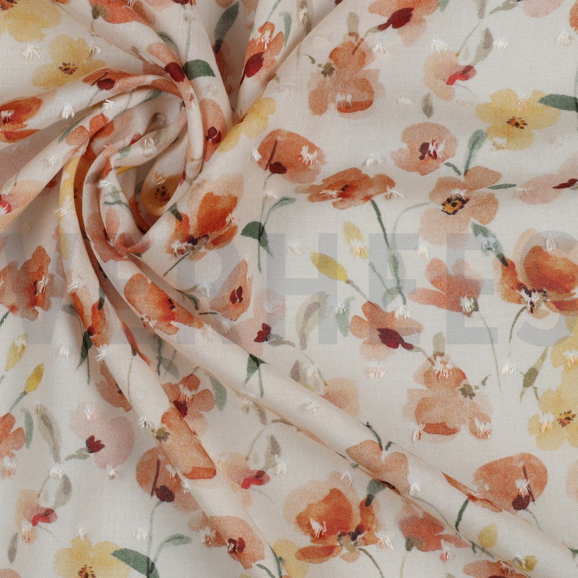 VISCOSE DOBBY DIGITAL FLOWERS ORANGE (high resolution) #3