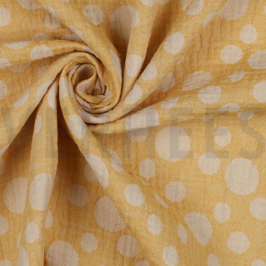DOUBLE GAZE DE COTON JACQUARD POINTS JAUNE FONCÉ #7