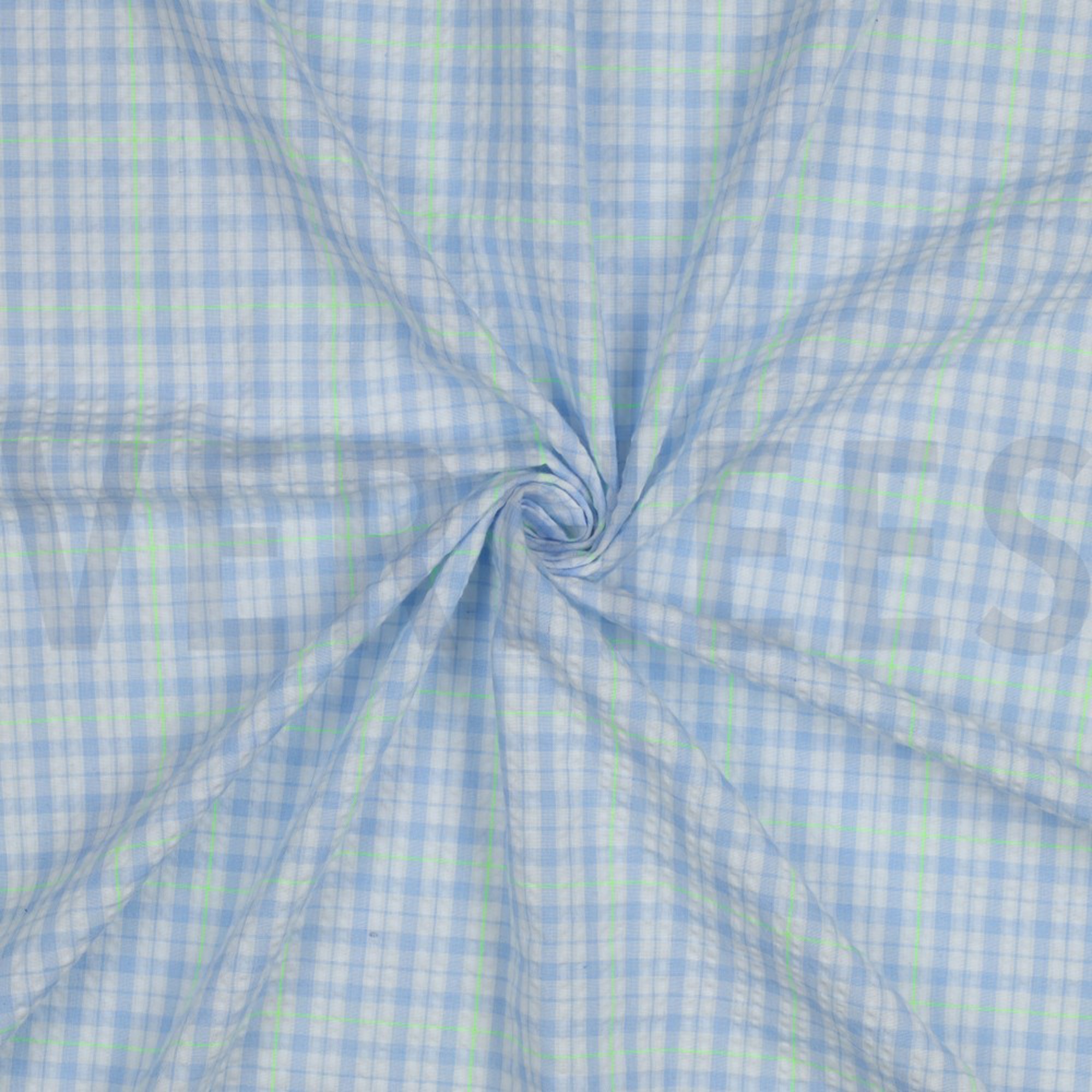 COTTON SEERSUCKER NEON CHECKS LIGHT BLUE / GREEN (high resolution) #3